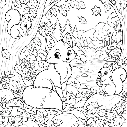 Coloring: the fox in autumn