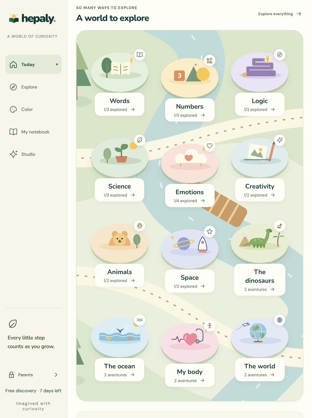 Hepaly on iPad: the home screen and world map
