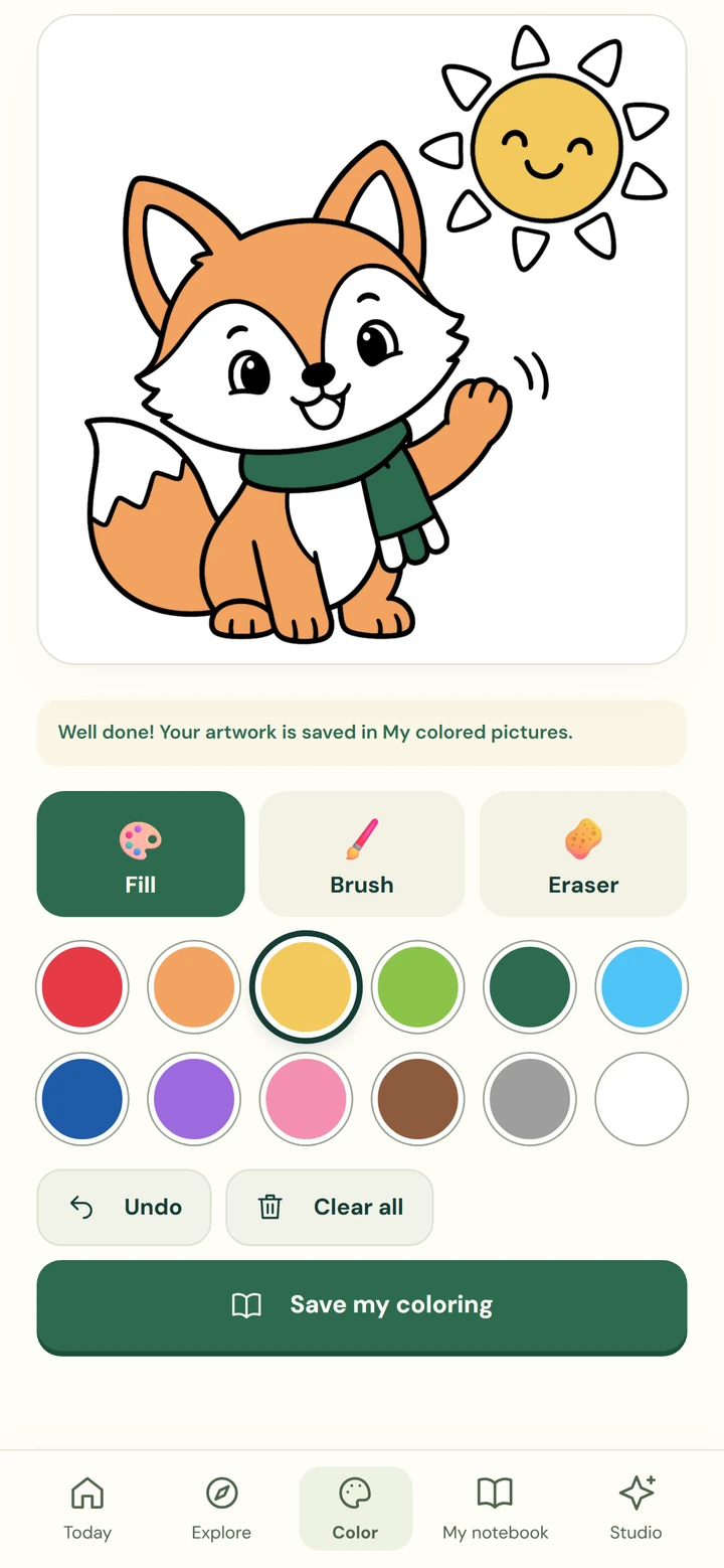 Milo and the sun coloring, color palette