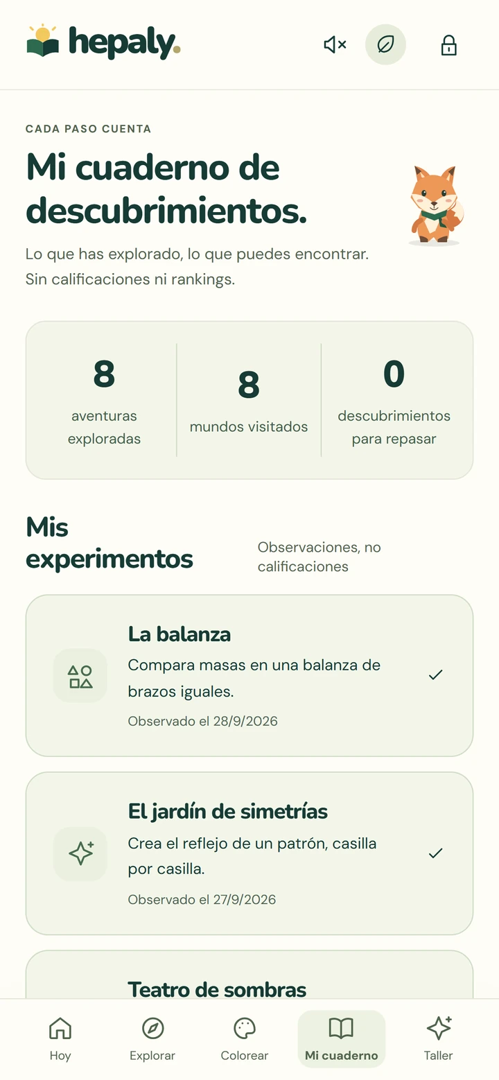 Mi cuaderno de descubrimientos: aventuras exploradas, mundos visitados, experiencias observadas.